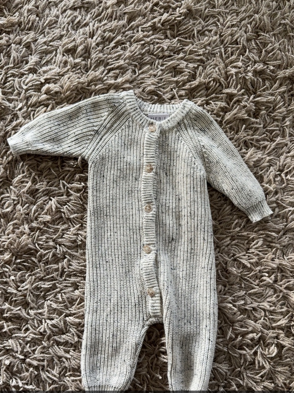 Mebie Knit Baby One-Piece in Cream Speckle
